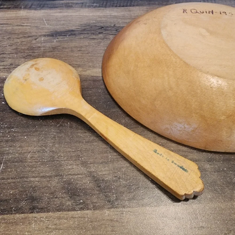 Wooden Serving‎ Bowl w/Spoon Hand Painted Made in Sweden Vintage 1954 7